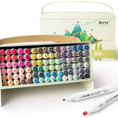 Afbeelding van Arrtx ALP Alcoholmarkers, 90 kleuren Dual Tips Art Markers Set Permanente schets grafische markeerstift met unieke draagtas Perfect voor strips, tekenen, schetsen, schilderen, kleuren, krabbelen, enz.