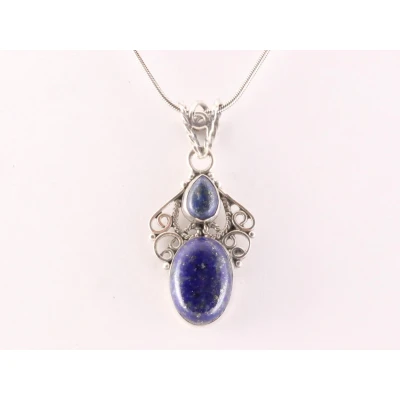 Afbeelding van Opengewerkte zilveren hanger met lapis lazuli aan ketting