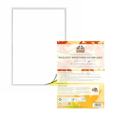 Afbeelding van Double Dragon Wit Glanzend A4 Printbaar Stickervel, 50 Vellen, Zelfklevende Stickers voor Laserprinters, 1 Sticker per Vel, Perfect Adressen, Verzending en Meervoudig Gebruik