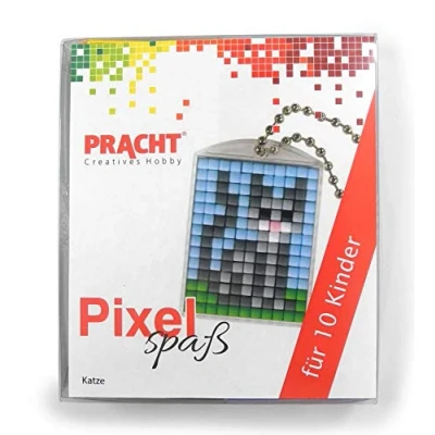 Afbeelding van Pixel P90058 08501 Leuke knutselset katten voor kinderen met 10 medaillons om te pixelen, eenvoudig insteeksysteem zonder strijken en lijmen, kleuterschool, school, verjaardag vrije tijd