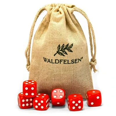 Afbeelding van Waldfelsen 6, 12, 20, 30 of 50 hoogwaardige dobbelstenen, standaardformaat, 16 mm, acryldobbelstenen, speeldobbelstenen, 6 zijdig, zeszijdig speelaccessoireset met stoffen zak (rood,