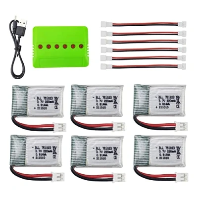 Afbeelding van ZYGY 6 STUKS 3,7 V 220 mAh lithium batterij &amp; in 1 balans oplader voor E010 E010C E011 E011C E013 GoolRC T36 Ninhui NH010 F36 H36 HS210 SANROCK GD65A ATOYX AT 66 Quad Rotor. Drone