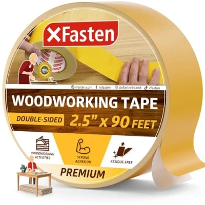 Afbeelding van XFasten Dubbelzijdige houtbewerking tape w/gele steun 2,5 &quot;x 30 yds