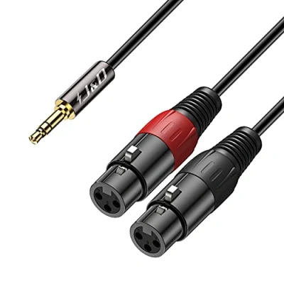 Afbeelding van J&amp;D XLR naar 3,5 mm TRS Stereo Kabel, Microfoon Splitter 2 Vrouwelijk Mannelijk Ongebalanceerde Onderlinge Verbinding Audio Patch Kabeladapter voor Camera Smartphone Laptop