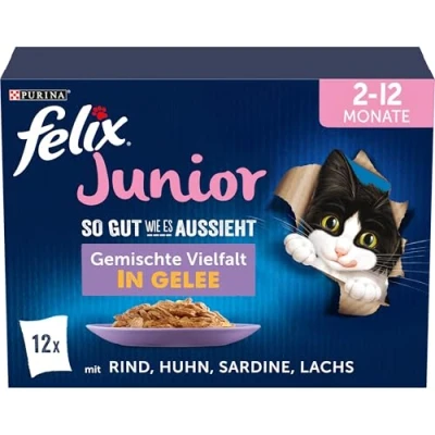 Afbeelding van FELIX Zo goed als het eruit ziet Junior kittenvoer nat in gelei, sortenmix, verpakking van 6 (6 x 12 zakken à 85 g)