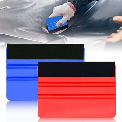 Afbeelding van folie rakel met vilten rand, 2 stuks autofolie magnetische voor auto wrapping getint raamfolie gereedschap (blauw en rood)