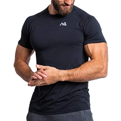 Afbeelding van Natural Athlet Slim Fit Fitness T shirt voor heren lang sneldrogend gym bodybuilding, krachttaining en sport, blauw, M