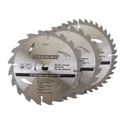 Afbeelding van Silverline TCT cirkelzaagblad 20, 24, 40 tanden, 3 pak 190 x 16 mm geen ringen