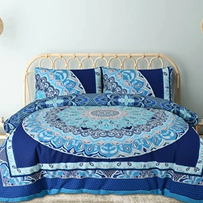 Afbeelding van Sleepdown Dekbedovertrek Set Blauw Paisley Mandala Geometrisch Abstract Omkeerbaar Gemakkelijk Onderhoud Beddengoed Zacht Knus Sets met Kussenslopen King (220 cm x