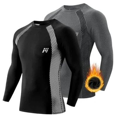Afbeelding van MEETWEE thermisch ondergoed voor heren, bovenstuk, top, Zwart + Grijs, XL