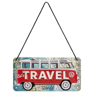 Afbeelding van Nostalgic Art Retro Ophangbord, Volkswagen Bulli T1 Travel The World Geschenkidee voor VW bus, van metaal, Vintage ontwerp, 10 x 20 cm