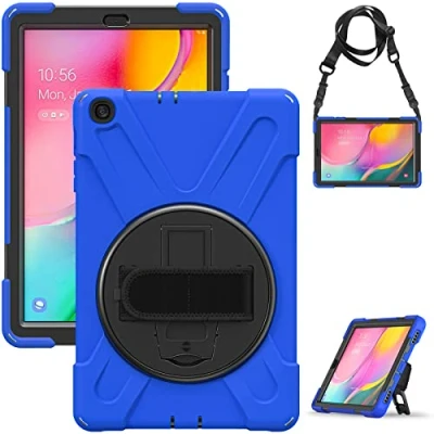 Afbeelding van Gerutek voor Galaxy Tab een 10.1 2019 hoesje, SM T510/T515 zware robuuste hoes met 360 roterende standaard en hand/draagriem beschermhoes Samsung