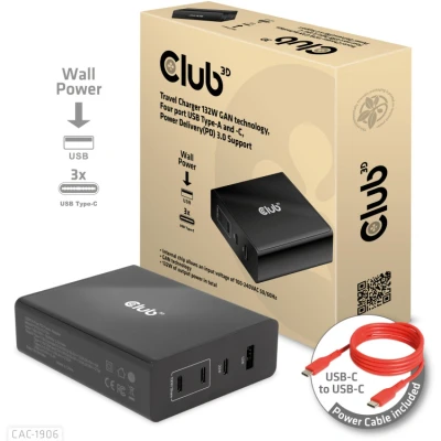 Afbeelding van Club 3D Travel Charger 132W GAN technology, Four port USB