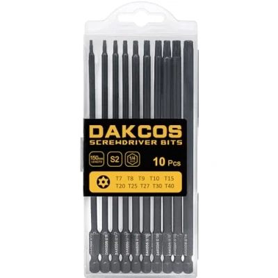 Afbeelding van DAKCOS 10 delige sabotagebestendige torx bitset, premium S2 gelegeerd staal veiligheidssterrenbits, 150 mm lang T7 T40