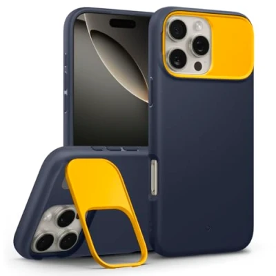 Afbeelding van Caseology Nano Pop Mag Kickstand voor iPhone 16 Pro Max Case [Metalen Camerabescherming] Militaire Klasse Valbescherming Hoesje Cover Blueberry Navy