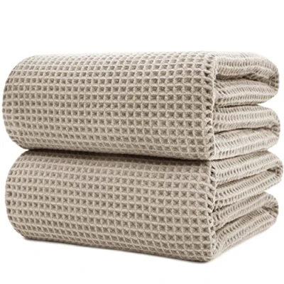 Afbeelding van POLYTE Microvezel sneldrogende pluisvrije badlakens, 89 x 178 cm, set van 2 (beige, wafelweefsel)