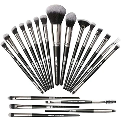 Afbeelding van make up kwastjes 20 stuks kwastenset professionele kwasten hoogwaardige synthetische foundationkwast voor op reis zacht gemengd gezichtspoeder rouge concealer oogmake zwart en zilver