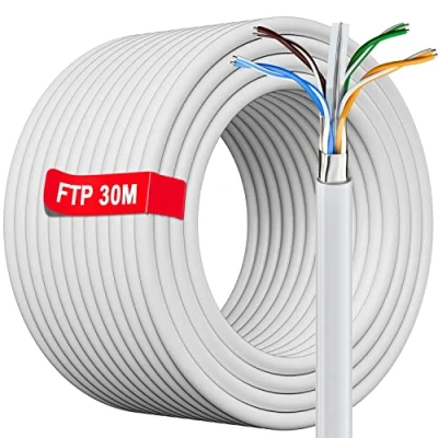 Afbeelding van Ethernet Kabel 30m Bulk Internet 30 meter Netwerkkabel FTP PiMF Afscherming, CAT6, AWG23, CCA, RJ45 Snelle gegevens LAN Gigabit Internetverbinding Ideaal voor Gameconsoles Router Modem