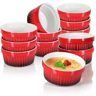 Afbeelding van COM FOUR® 12x Ragout Fin Bowl Ovenvaste vormen in rood Creme Brulee schaal Dessertschaal met elk 250 ml vaatwasmachinebestendig