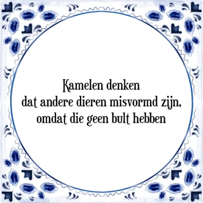 Afbeelding van Kamelen denken dat andere dieren misvormd zijn, Tegeltje + Spreuk