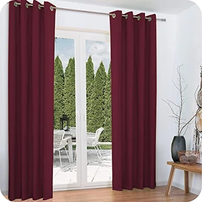 Afbeelding van Beautissu Set van 2 Thermische Gordijn met Oogjes Amelie Verduisterend 140x245 cm Thermisch Koude Bescherming &amp; Warmte Isolerend Universeel Bordeaux