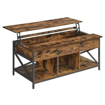 Afbeelding van VASAGLE Salontafel, in hoogte verstelbare woonkamertafel, koffietafel, open en verborgen opbergruimte, x stangen, 60 120 (48 62) cm, vintage bruin zwart, LCT215K01