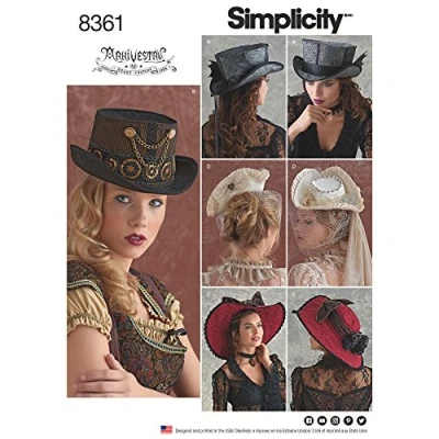 Afbeelding van Simplicity Patroon 8361 Hoeden in drie maten: S (21 inch), M (22 L (58,4 cm), Papier, Wit, 22 x 15 1 cm