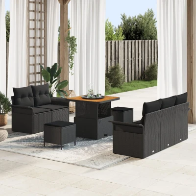Afbeelding van vidaXL 8 delige Tuin Sofa Set met Kussens Zwart Poly Rattan Acacia