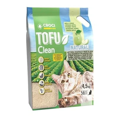 Afbeelding van Croci Tofu Clean Kattenbakvulling met groene appelgeur, biologisch afbreekbaar, 100% plantaardig, langdurig, geurremmend
