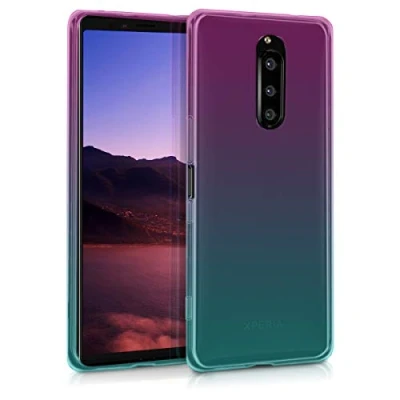 Afbeelding van kwmobile hoesje compatibel met Sony Xperia 1 backcover voor smartphone Tweekleurig roze/blauw/transparant