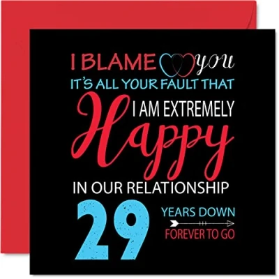Afbeelding van Grappige 29e verjaardag kaart voor echtgenoot vrouw Your Fault I&#039;m Extremely Happy Gelukkige huwelijksverjaardag partner, 145 mm x wenskaarten negenentwintigste jubilea
