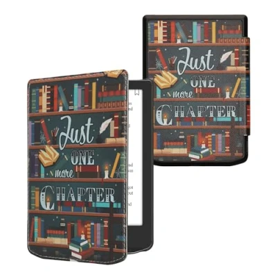 Afbeelding van kwmobile E reader hoesje geschikt voor Pocketbook Verse / Pro hoes flip case met magnetische sluiting Ereader cover bibliotheek design in meerkleurig