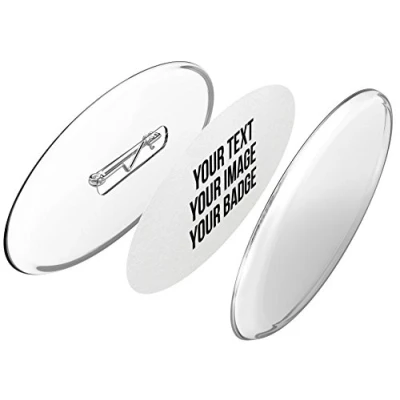 Afbeelding van Knoppen ovaal zelf maken zonder buttonmachine (10 stuks) set met naald pinnen en A4 buttonpapier