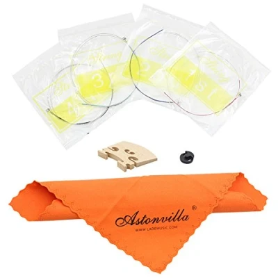 Afbeelding van 4 in 1 Violin Strings &amp; Rubber Mute Maple Wood Bridge Cleaning Cloth Accessories Kit