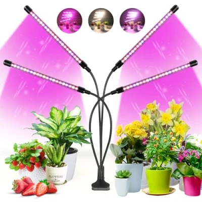 Afbeelding van WOLEZEK Led plantenlamp, 80 leds, rood en blauw, volledig spectrum, groeilamp voor kamerplanten met timer, 3 soorten modi 10 lichtsterktes groenten
