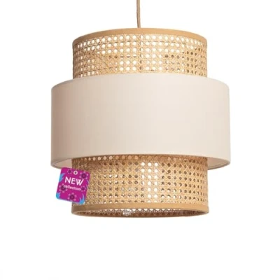 Afbeelding van LEDKIA LIGHTING Hanglamp Rotan en Stof Amaia Gebroken Wit