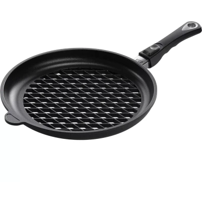Afbeelding van AMT Gastroguss Gietaluminium grillpan Lotan antiaanbaklaag Afneembare steel Ovenbestendig tot 240C 32 cm