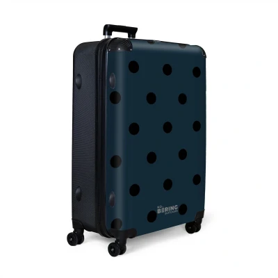 Afbeelding van NoBoringSuitcases.com® Koffer groot Reiskoffer lichtgewicht Blauwe achtergrond met zwarte stippen Rolkoffer 4 wielen Grote trolley XL 98 liter bagage