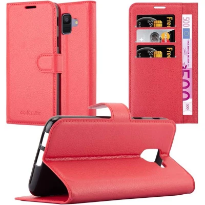 Afbeelding van Cadorabo Hoesje geschikt voor Samsung Galaxy A6 2018 in KARMIJN ROOD Beschermhoes Cover magnetische sluiting Case
