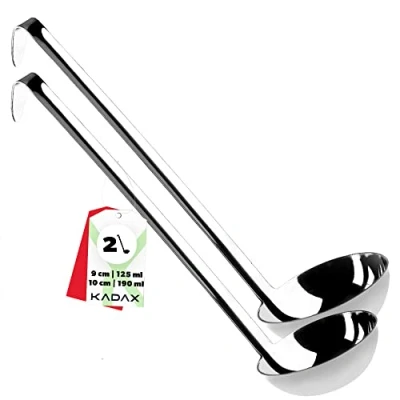 Afbeelding van KADAX Soeplepel van hoogwaardig roestvrij staal, lepel met houder, sauslepel lange en ergonomische steel, opscheplepel, keukenmachine, zilver (set: 125 +190ml)
