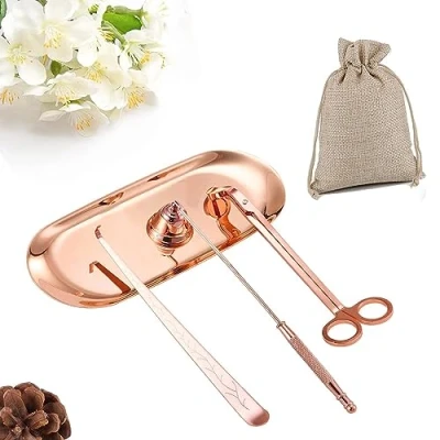Afbeelding van QeeHeng Kaars Wick Trimmer Stopper,Kaars Accessoire Cutter, Blusapparaat Snuffer Roestvrij Staal (Rose Gold)