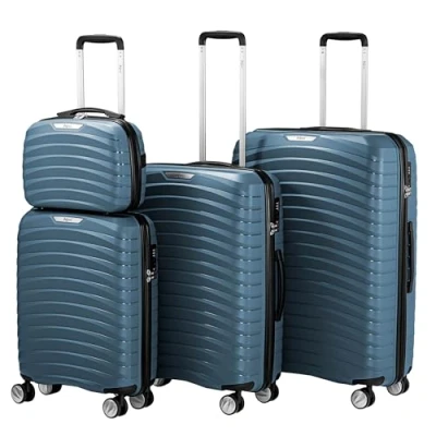 Afbeelding van Zelsius koffer set 4 stuks, ABS hardshell met TSA cijferslot, dubbele wielen en scheidingswand aan de binnenkant, handbagagekoffer, delige harde koffers, grote kofferset, blauw, Vier