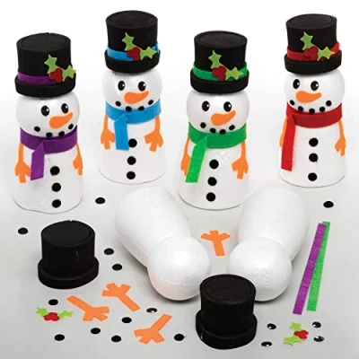 Afbeelding van Baker Ross FE961 Bouw een sneeuwman knutselactiviteit voor kinderen Pak van 4, maak je eigen kerstversiering, kinderambachten om te versieren en weer geven, feestelijke