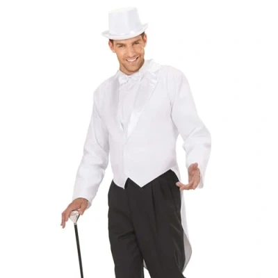 Afbeelding van Widmann Dans &amp; Entertainment Kostuum Frackjas Man Wit Met Satijnen Kraag Master Of Ceremonies / Beige Small Carnavalskleding Verkleedkleding