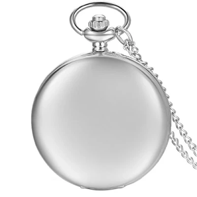 Afbeelding van JewelryWe Zakhorloge witte behuizing roestvrij stalen wijzerplaat Arabische cijfers geschenk ketting kleur zilver zwart gepersonaliseerde gravure foto, Zilver, Sieraden