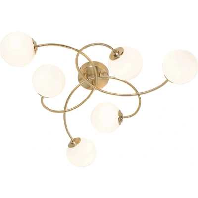 Afbeelding van QAZQA Moderne plafondlamp goud met opaal glas 6 lichts Athens