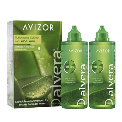 Afbeelding van Contact Lens Liquid AVIZOR Alvera 2 x 350 ml with Cases. Solution for Cleaning and Disinfection of All Types Soft Lenses.
