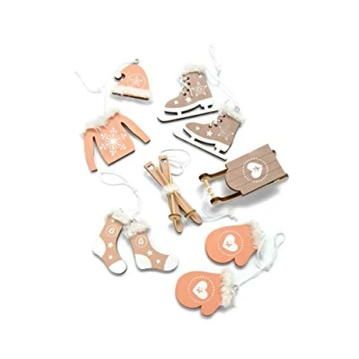 Afbeelding van HEITMANN DECO Kerstboomversiering, set van hout, 6 delig, boomversiering in abrikoos/taupe, kerstdecoratie