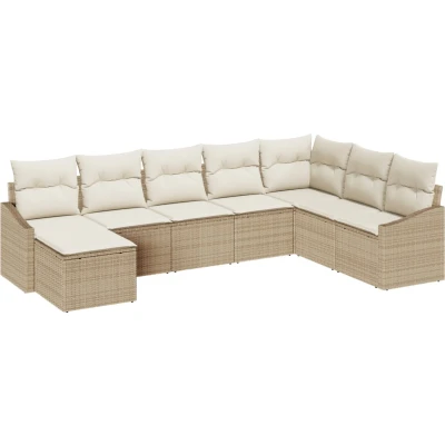 Afbeelding van vidaXL 8 delige tuinset met kussens in beige poly rattan