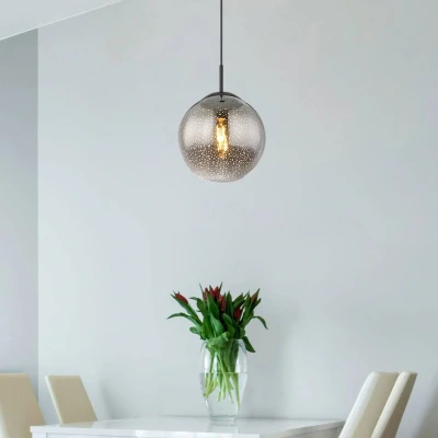 Afbeelding van Globo Hanglamp Samos, Ø 20 cm, rookgrijs/zwart, glas